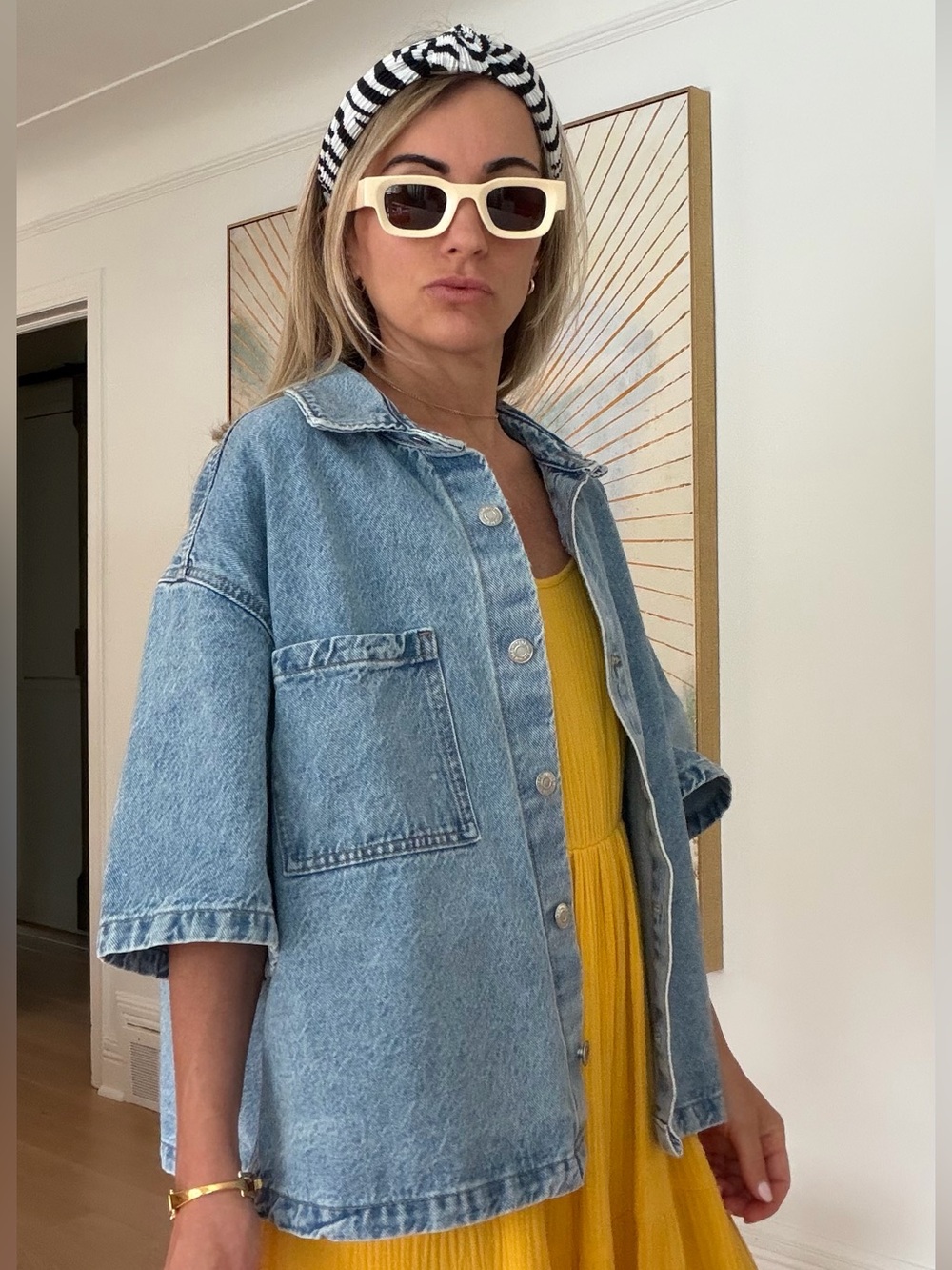 Oversized denim short sleeve shacket jacket